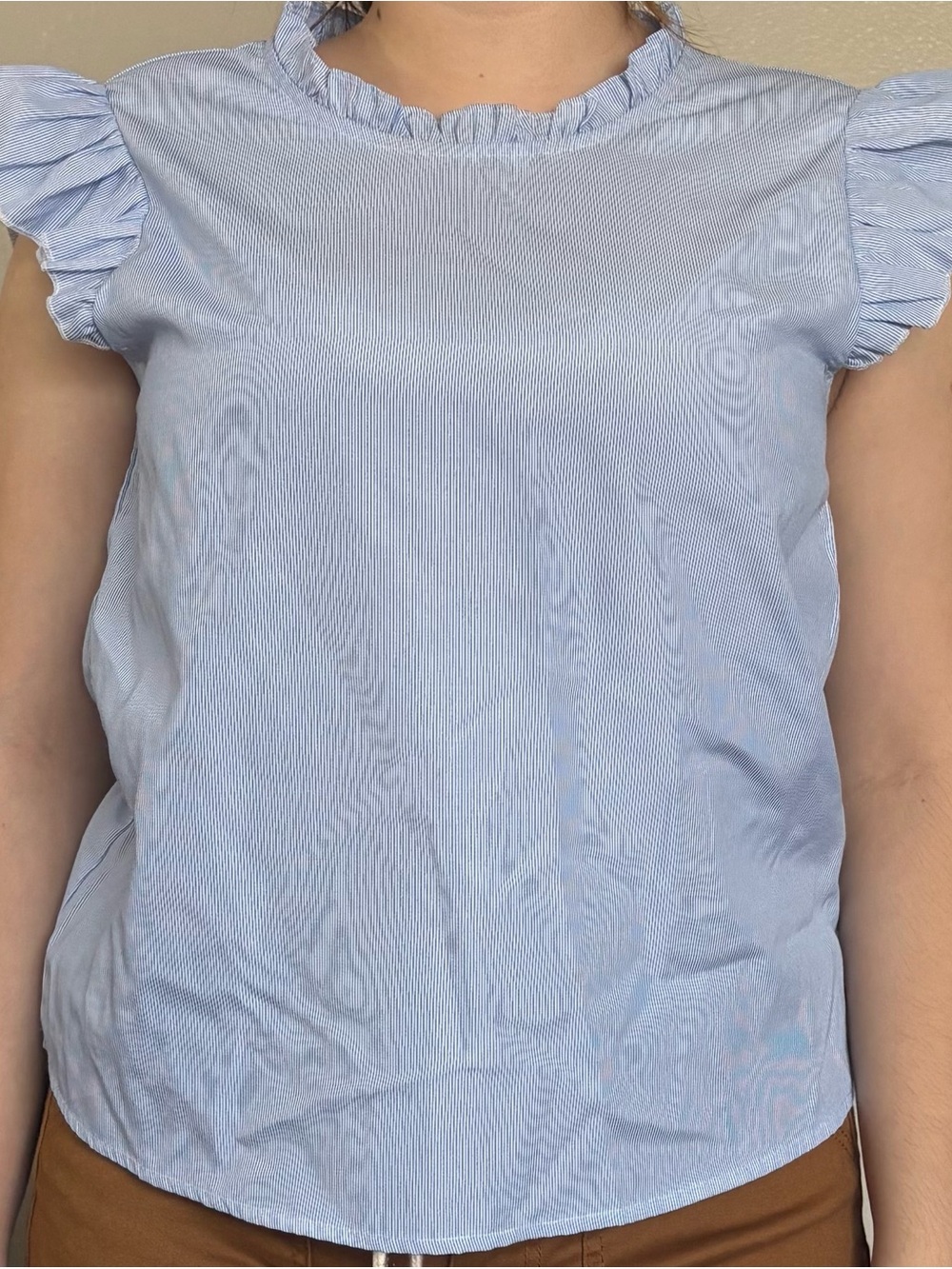 SHEIN Light Blue Ruffled Neck Flutter Sleeve Blouse